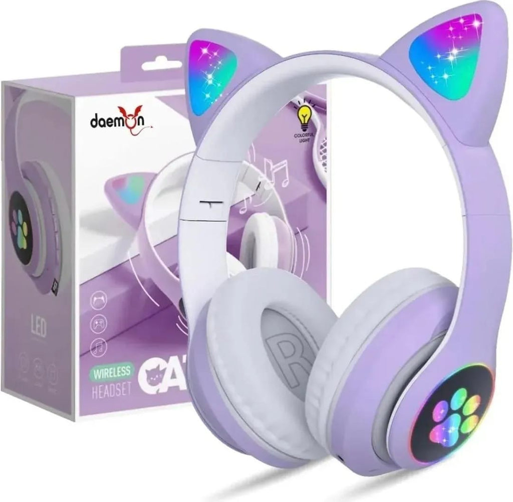 Cat Ear Wireless Bluetooth Headphones with RGB LED Lights & Built-in Mic