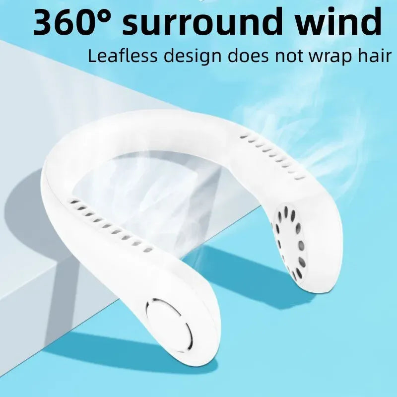 Mini Hanging Neck Fan High Wind 3 Speed Adjustable USB Charging Portable Quiet Super Long Life