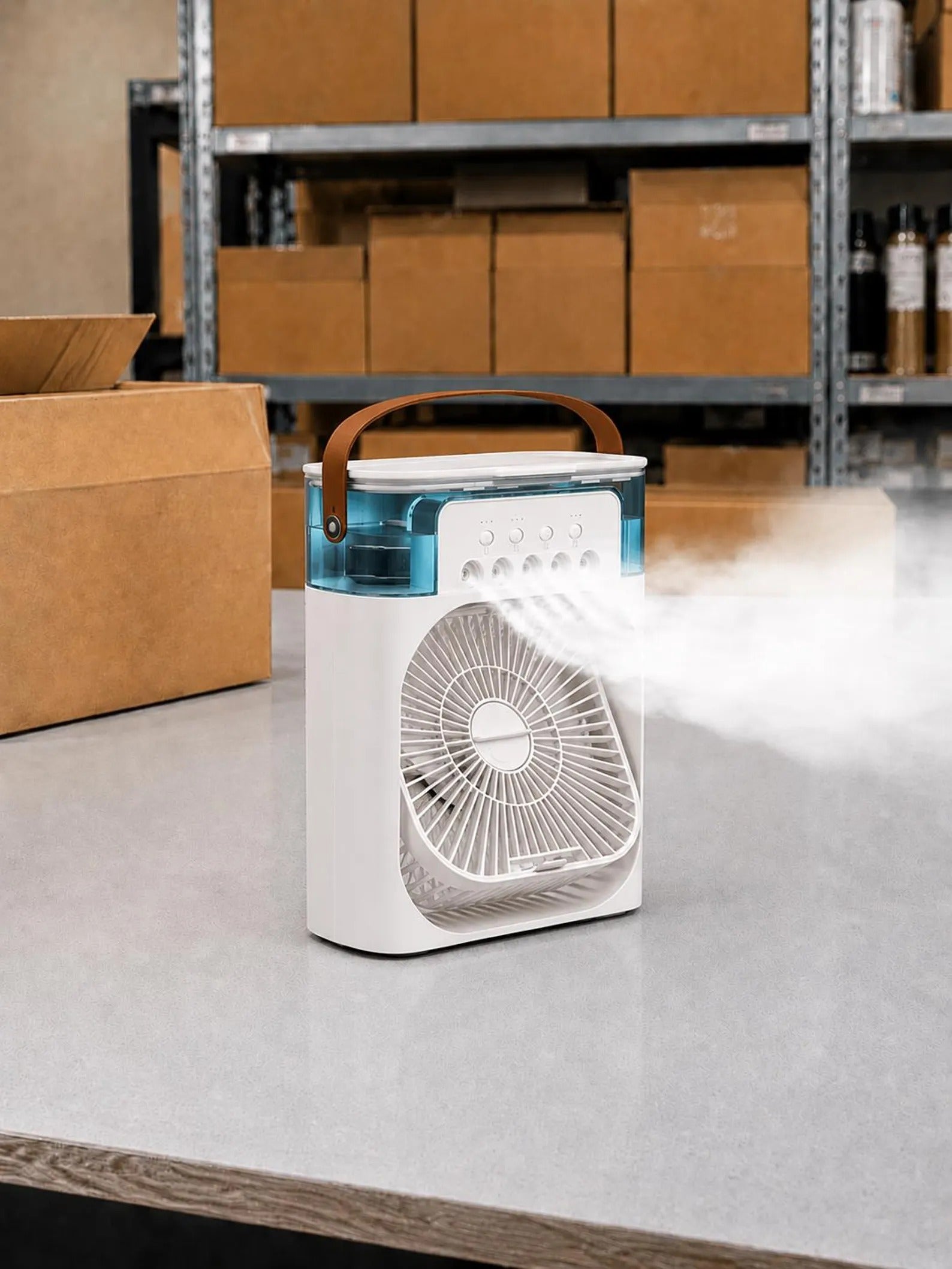 Multi-Function Portable Desktop Air Cooler Fan – High-Velocity Cooling with LED Lighting, Adjustable Speed, and Built-in Humidifier Mist