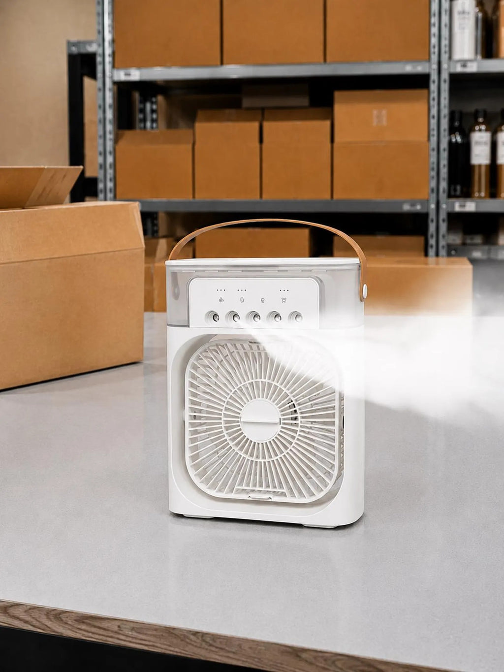 Multi-Function Portable Desktop Air Cooler Fan – High-Velocity Cooling with LED Lighting, Adjustable Speed, and Built-in Humidifier Mist