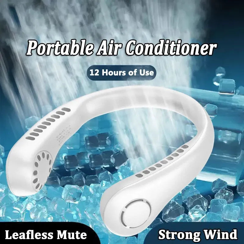 Mini Hanging Neck Fan High Wind 3 Speed Adjustable USB Charging Portable Quiet Super Long Life