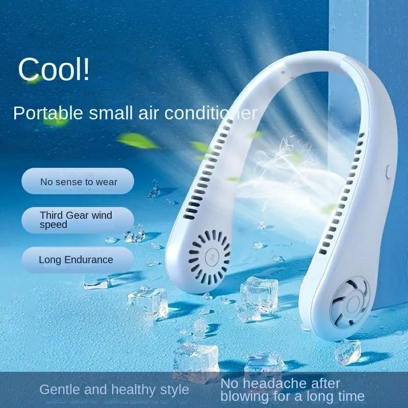 Mini Hanging Neck Fan High Wind 3 Speed Adjustable USB Charging Portable Quiet Super Long Life